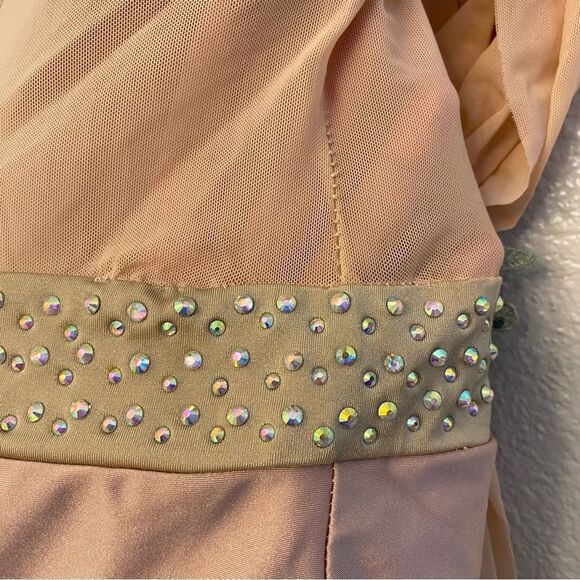 Glamour solo dance costume blush pink rhinestone custom stoned lyrical XLC child - Picture 9 of 15